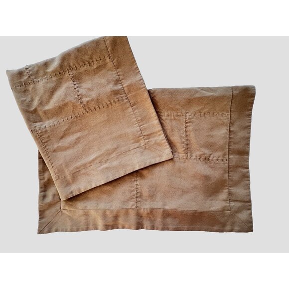 Pair POTTERY BARN Pillow Shams Standard Size Ultra Suede Patchwork Tan Western - Picture 13 of 16
